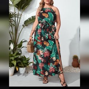 Tropical dress with slit , Size 3X